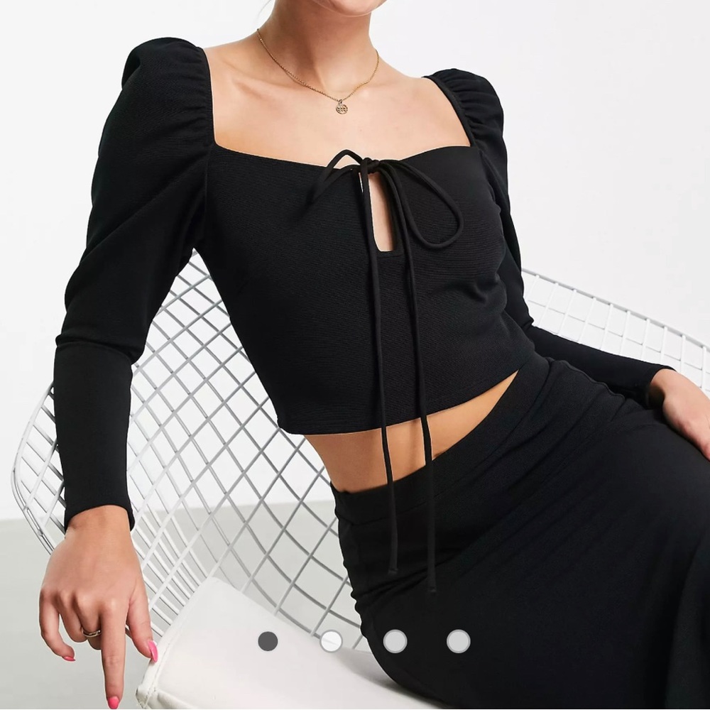 ASOS | Miss Selfridge long sleeve rib halter strap top | Size US 6